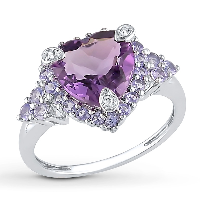 ON SALE 10K Solid 2-Tone Yellow and White Gold Heart Shaped Amethyst /& Diamond Ring Size 7 February Birthstone