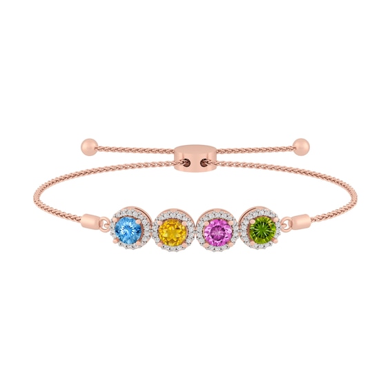 Colored Stone Family & Mother's Bolo Bracelet (1-4 Stones)