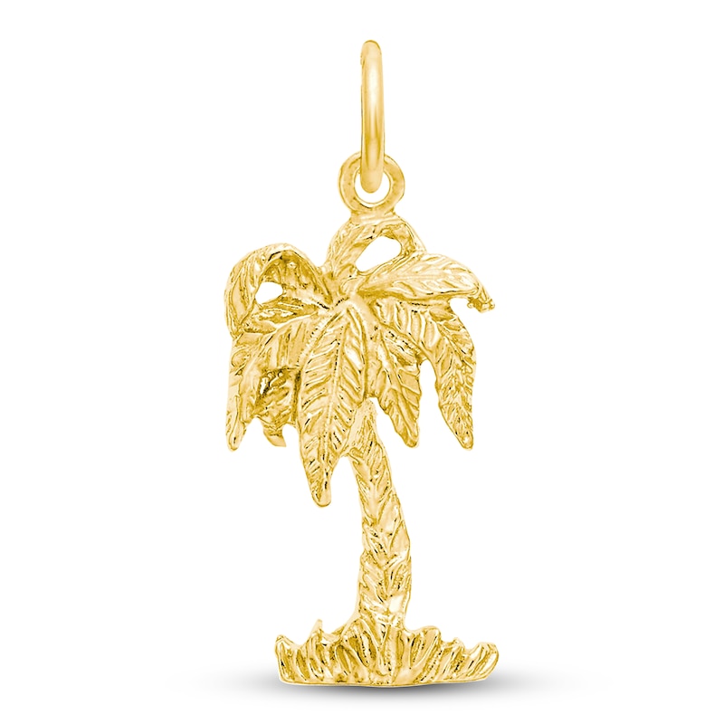 14K Solid Yellow Gold High Polished 1" Hollow Palm Tree Charm Pendant. 14K Solid Yellow Gold High Polished 1" Hollow Palm Tree Charm Pendant.