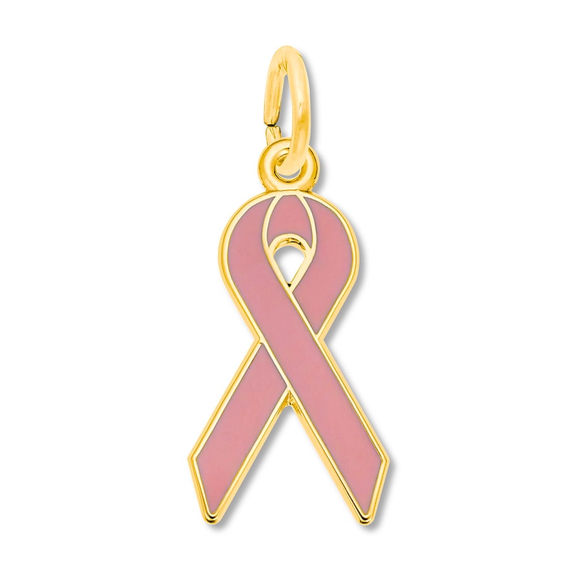 Main Image 1 of Pink Ribbon Charm 14K Yellow Gold