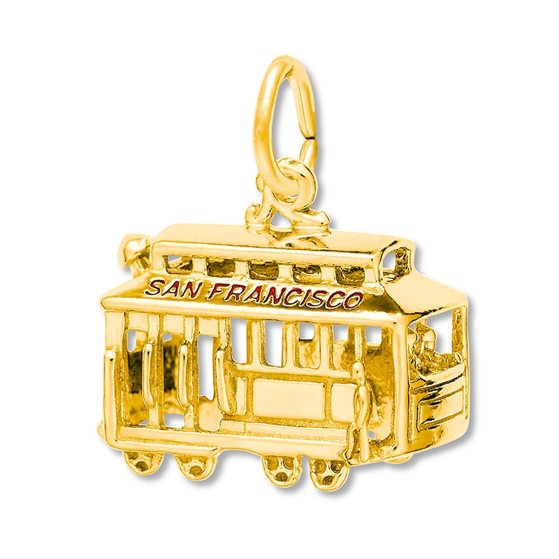 Main Image 1 of San Francisco Cable Car Red Enamel 14K Yellow Gold Charm