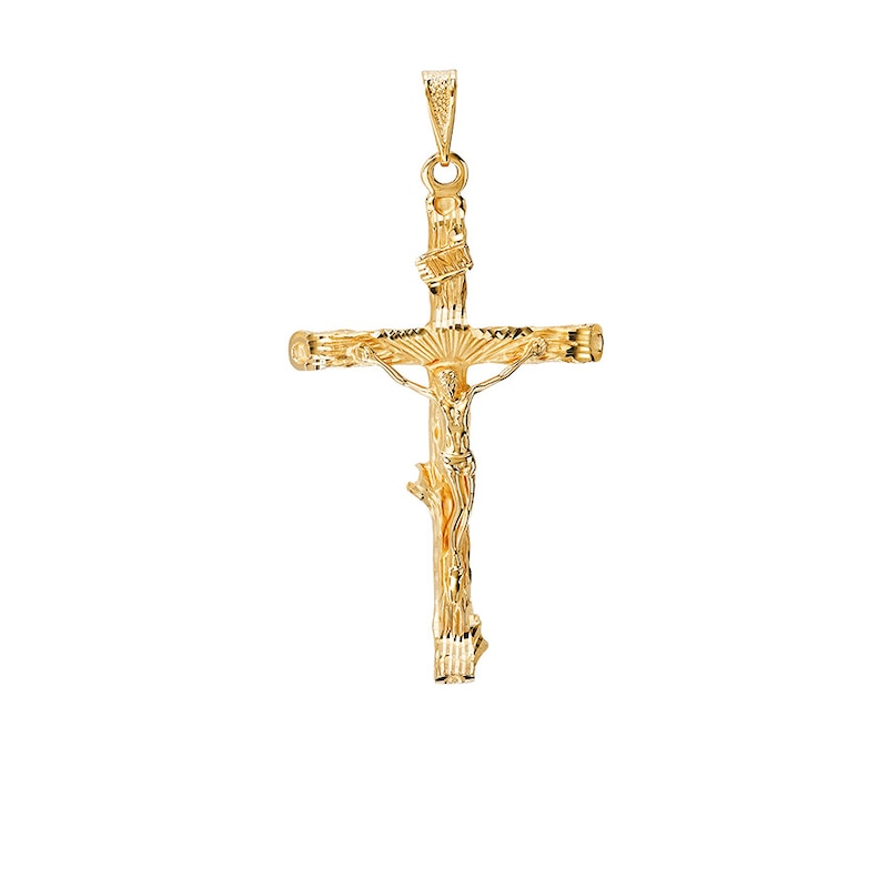 Details about   14K Two Tone Gold Textured INRI Crucifix Charm Pendant MSRP $486