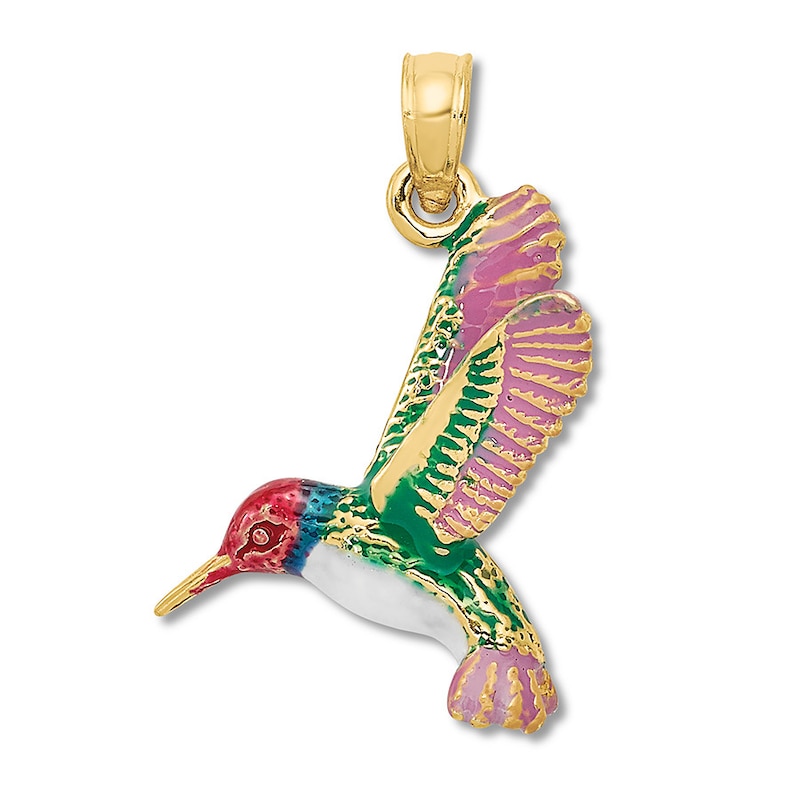 Main Image 1 of Hummingbird Charm 14K Yellow Gold/Enamel