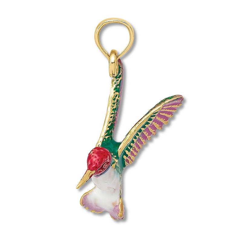 Main Image 2 of Hummingbird Charm 14K Yellow Gold/Enamel