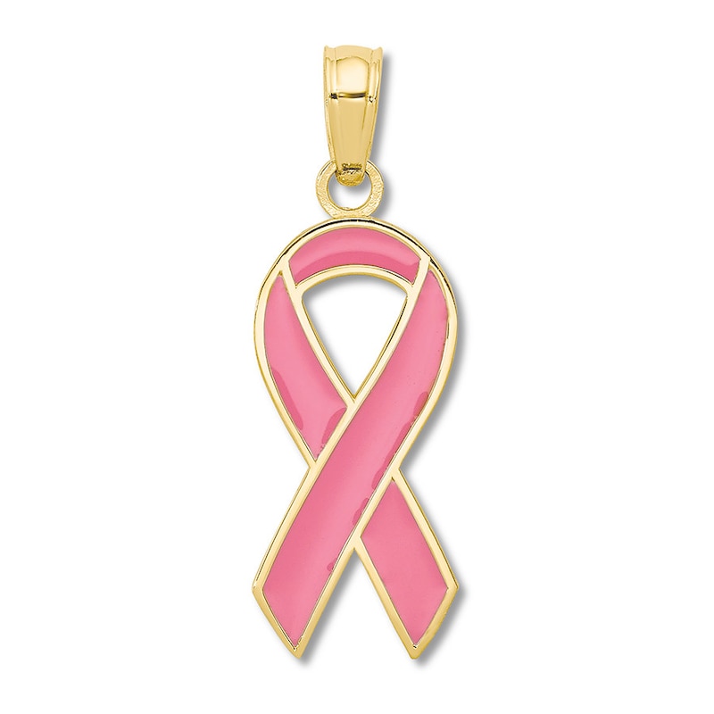 Main Image 1 of Ribbon Charm 14K Yellow Gold/Pink Enamel