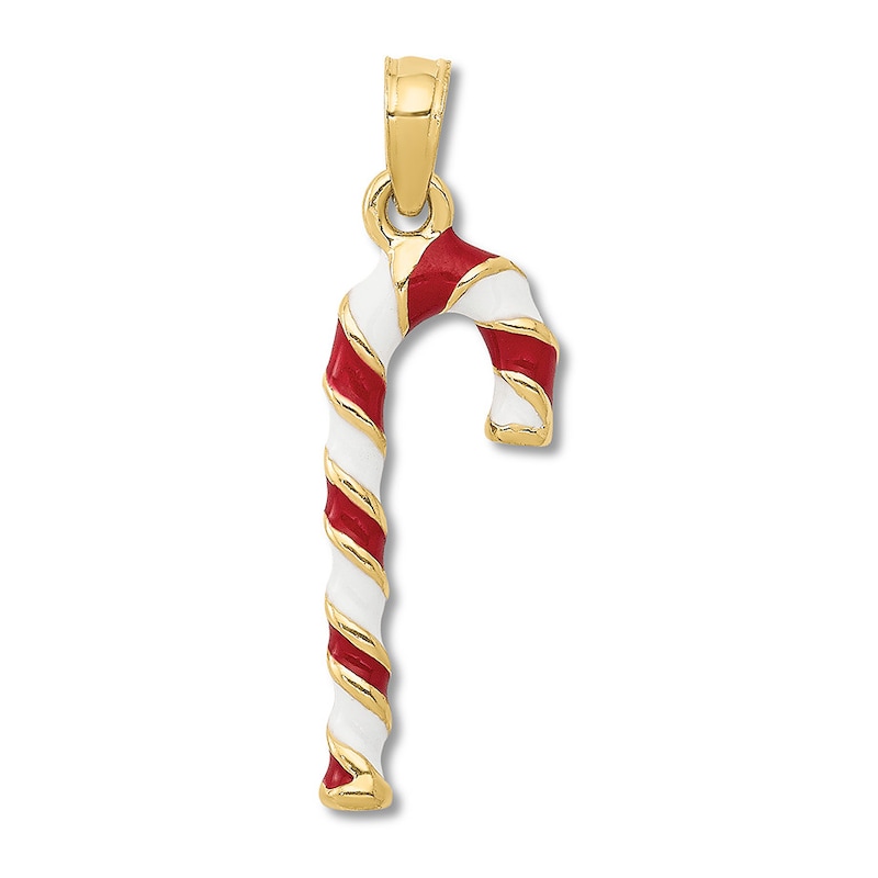 Main Image 1 of Candy Cane Charm 14K Yellow Gold/Enamel