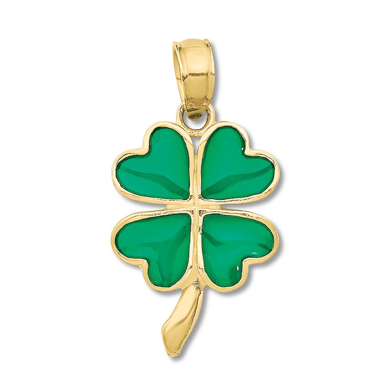 Main Image 1 of Four Leaf Clover Charm 14K Yellow Gold/Enamel
