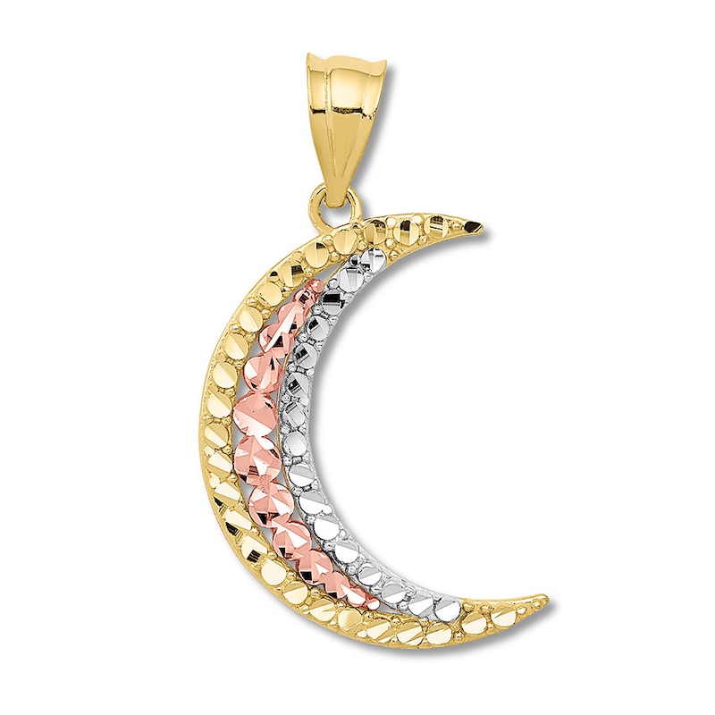 Crescent Moon Charm 14K Tri-Color Gold