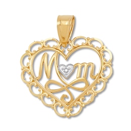 &quot;Mom&quot; Heart Charm 10K Yellow Gold