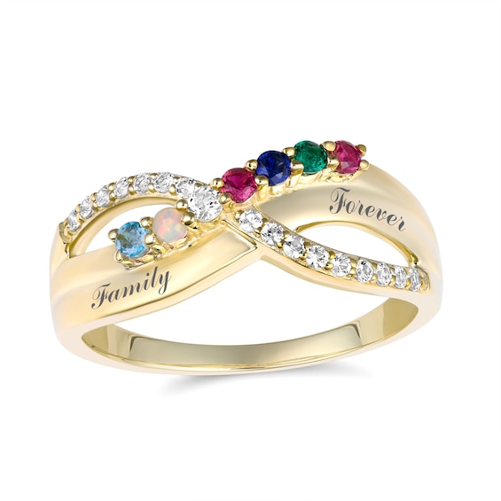 Family & Mother's Birthstone Crossover Ring (2-7 Stones and 2 Lines)