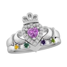 Birthstone Claddagh Family & Mother's Ring (5 Stones)
