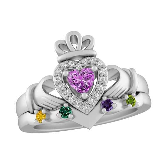 Birthstone Claddagh Family & Mother's Ring (5 Stones)