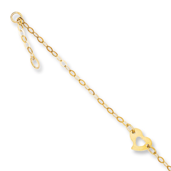 Heart Anklet 14K Yellow Gold 10"