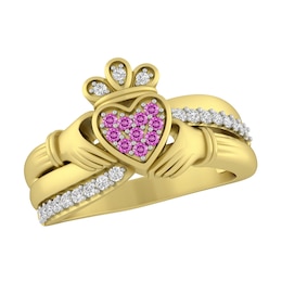 Birthstone Claddagh Ring (1 Stone and 2 Lines)
