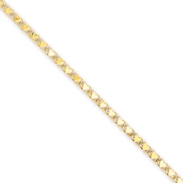 Heart Link Anklet Solid 14K Yellow Gold 10"