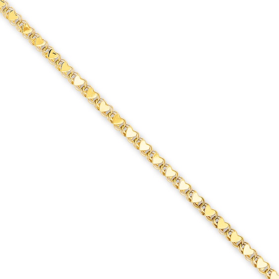 Heart Link Anklet Solid 14K Yellow Gold 10"