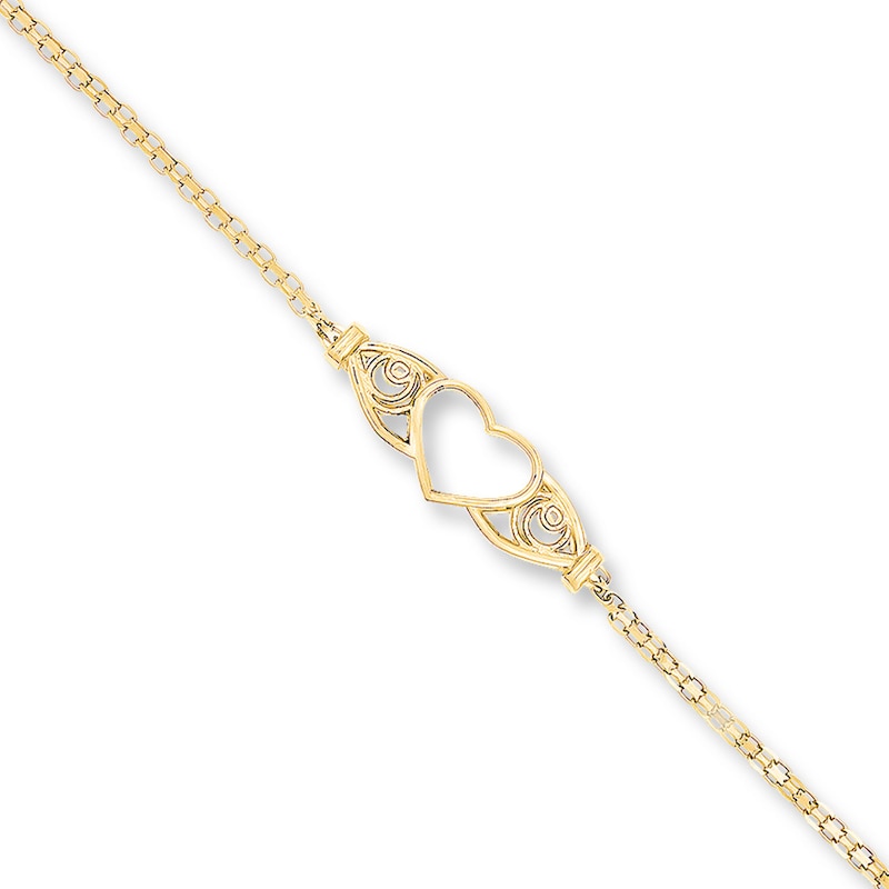 Heart Anklet 14K Yellow Gold 10"