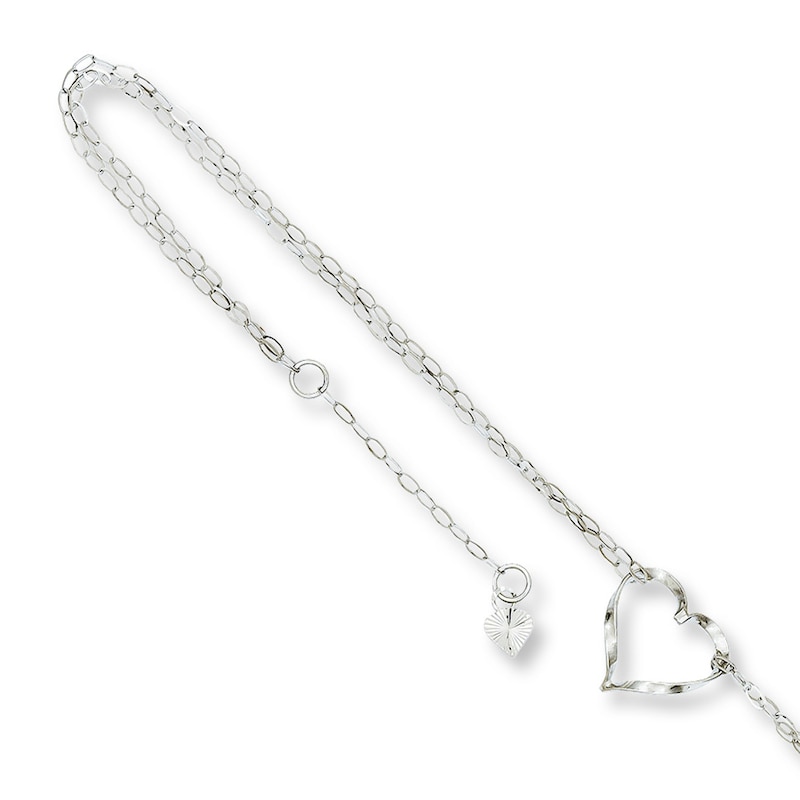 Main Image 1 of Heart Anklet Solid 14K White Gold 10&quot;