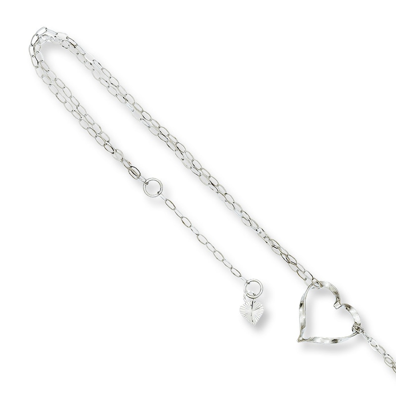 Heart Anklet 14K White Gold 10"