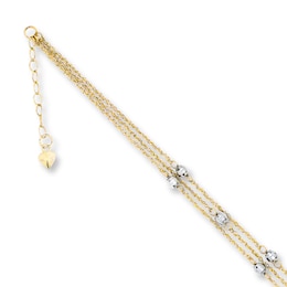 Triple-strand Anklet Solid 14K Two-Tone Gold 10"