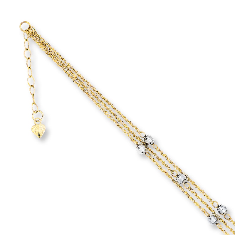 Triple-strand Anklet 14K Two-Tone Gold 10"
