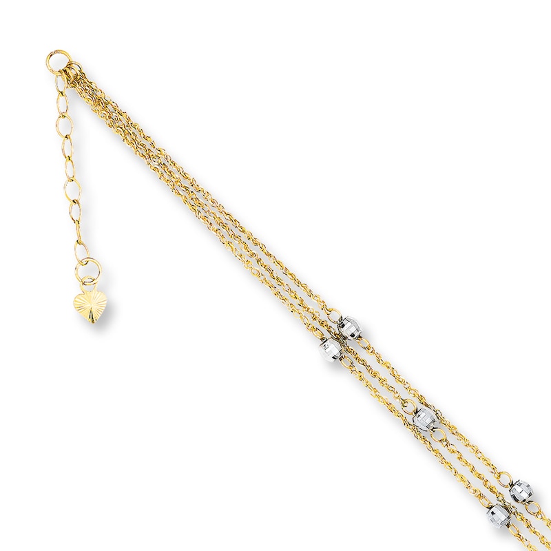 Main Image 1 of Triple-strand Anklet Solid 14K Two-Tone Gold 10&quot;
