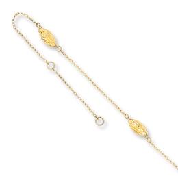 Beaded Anklet Hollow 14K Yellow Gold 9"