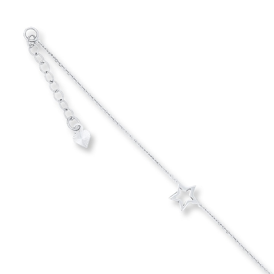 Star Anklet Solid 14K White Gold 10"