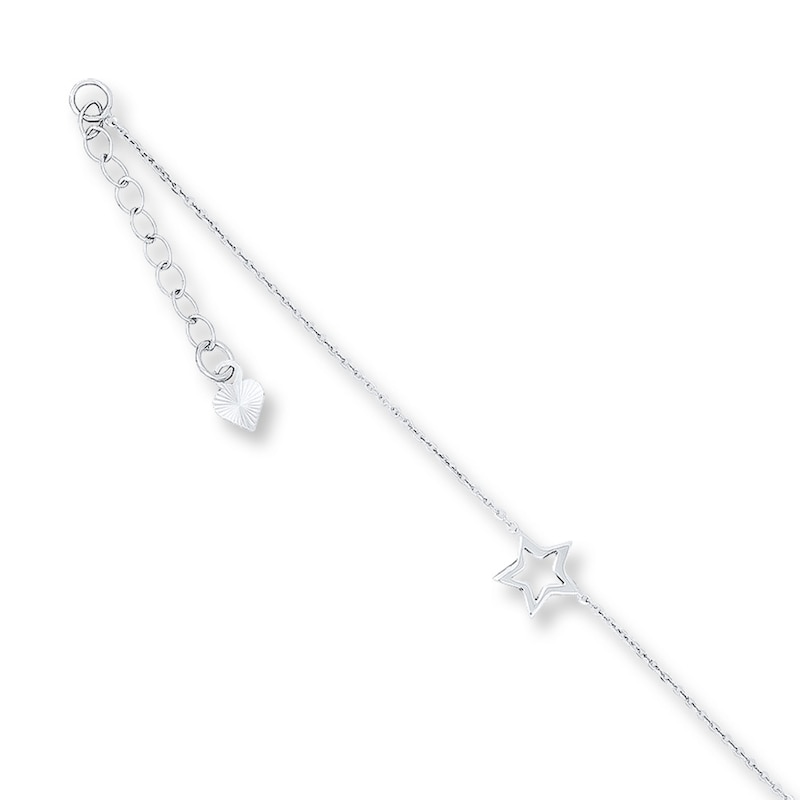 Main Image 1 of Star Anklet Solid 14K White Gold 10&quot;