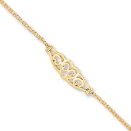 Filigree Heart Anklet 14K Yellow Gold 9"