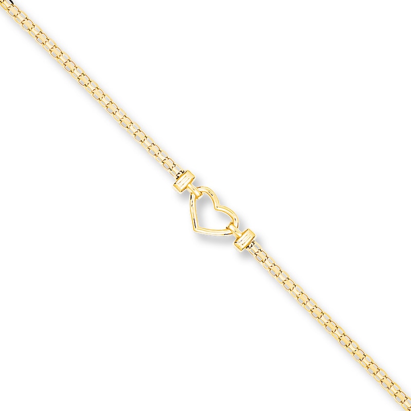 Main Image 1 of Heart Anklet 14K Yellow Gold 10&quot;