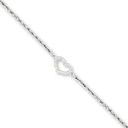 Heart Anklet Hollow 14K White Gold 10"