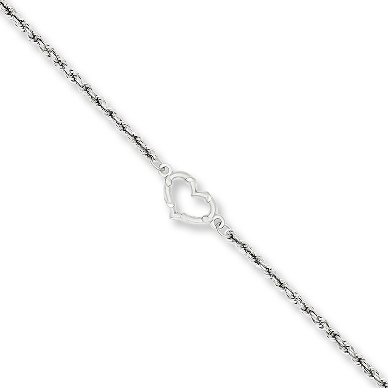 Main Image 1 of Heart Anklet Hollow 14K White Gold 10&quot;