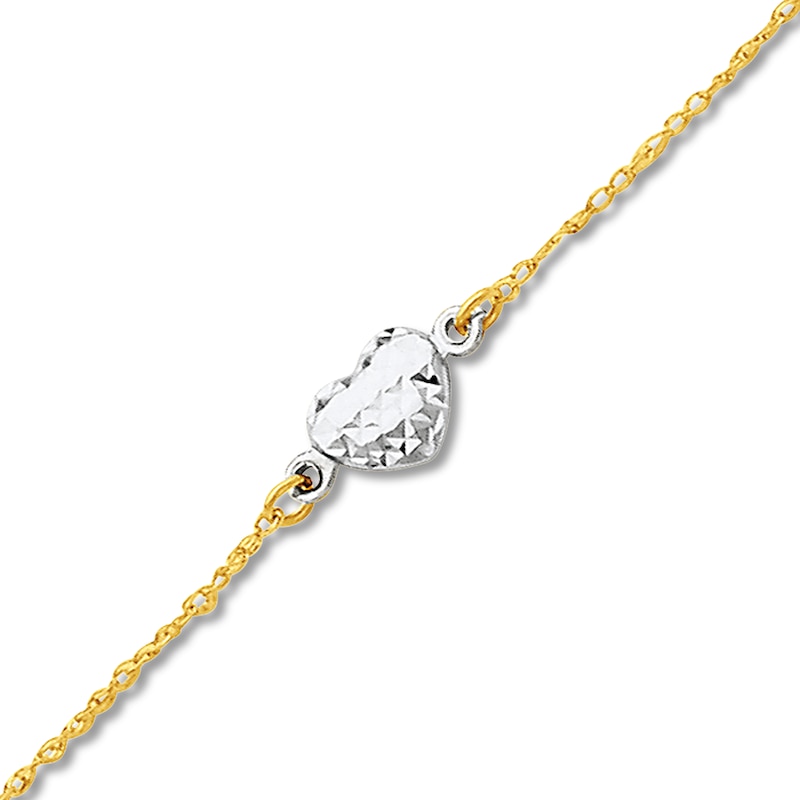 Main Image 1 of Heart Anklet Hollow 14K Two-Tone Gold 10&quot;