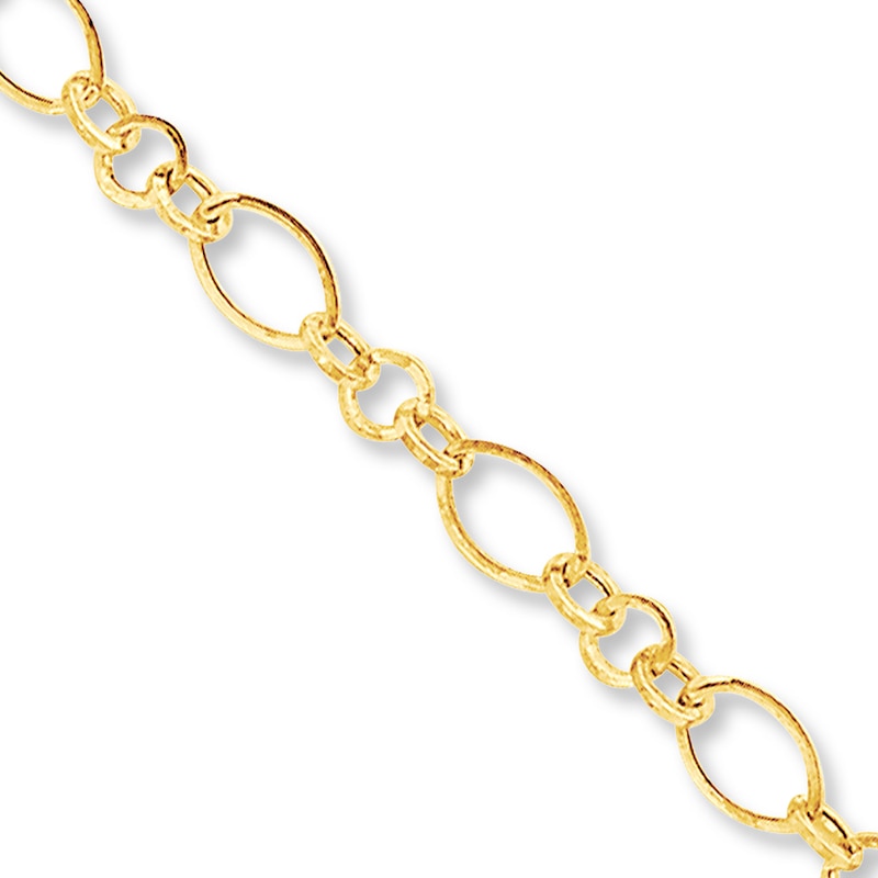 14K Yellow Gold Chain Ankle Bracelet with White Gold Diamond Flower and Heart Charms