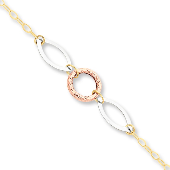 Anklet Solid 14K Tri-Color Gold 10"