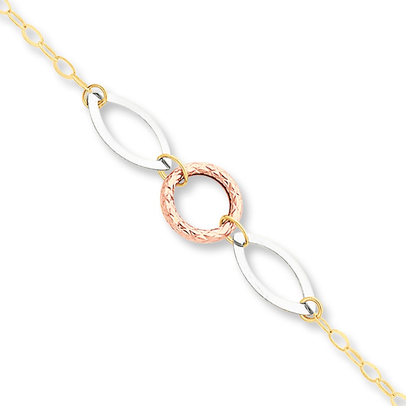Main Image 1 of Anklet Solid 14K Tri-Color Gold 10&quot;