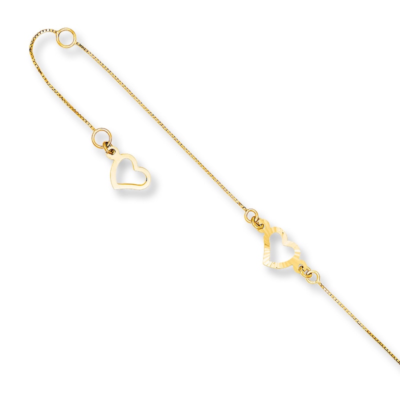 14K Yellow Gold Chain Ankle Bracelet with White Gold Diamond Flower and Star Charms