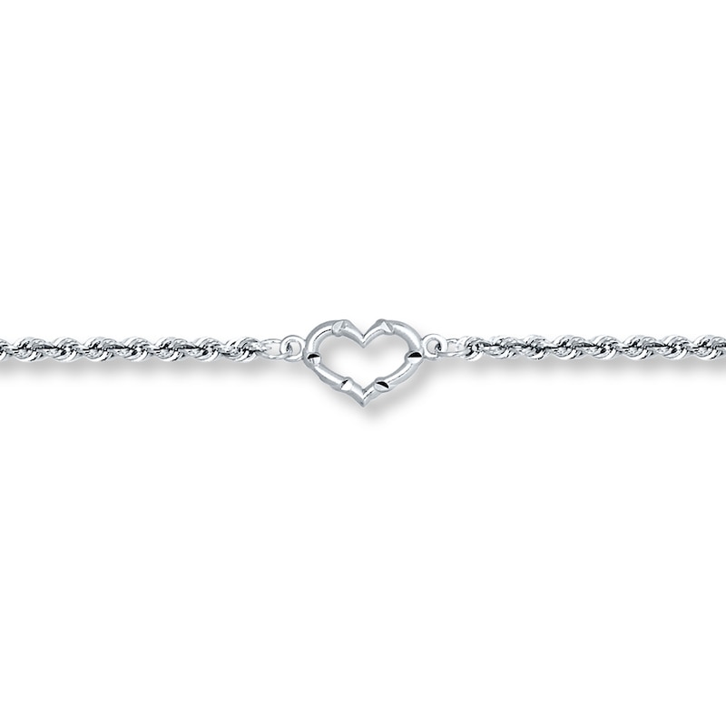 Heart Anklet 14K White Gold 10"