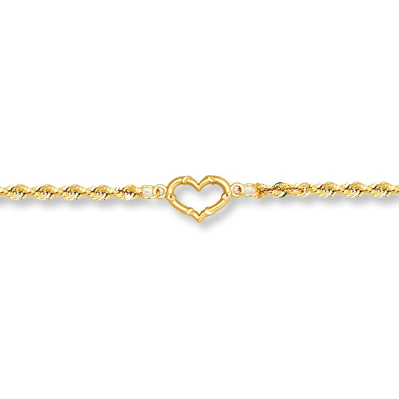 Main Image 1 of Heart Anklet Hollow 14K Yellow Gold 10&quot;