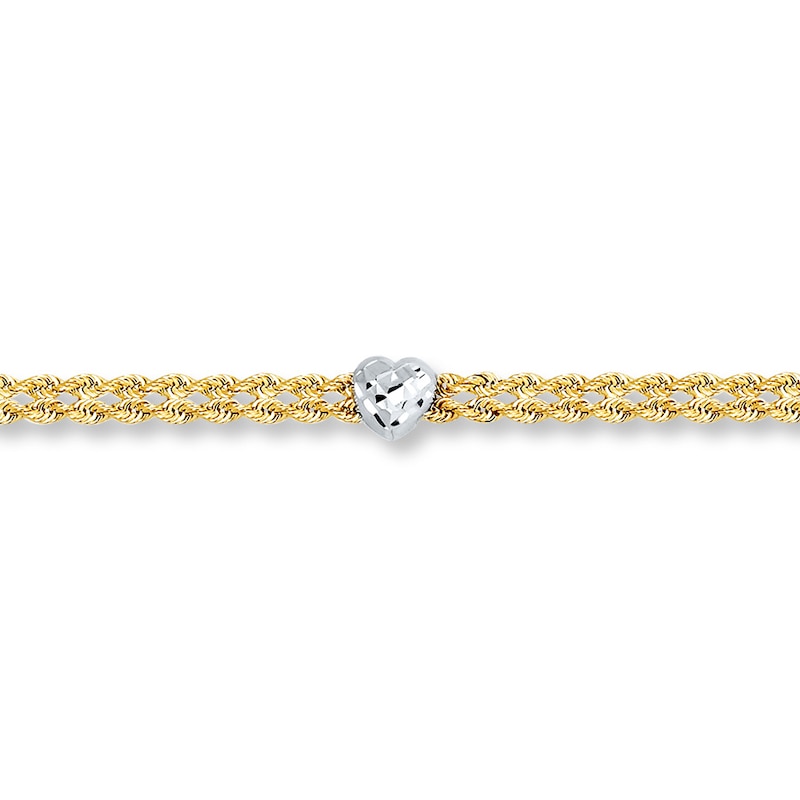 Heart Anklet 10K Two-Tone Gold 9.5"