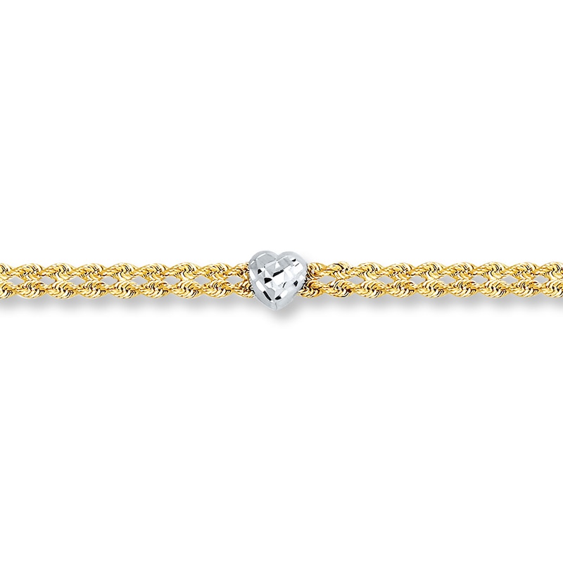 Main Image 1 of Heart Anklet Hollow 10K Two-Tone Gold 9.5&quot;