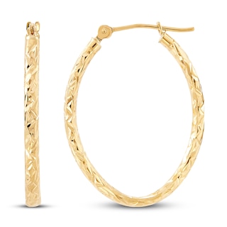 Oval Diamond-Cut Hoop Earrings 14K Yellow Gold 25mm