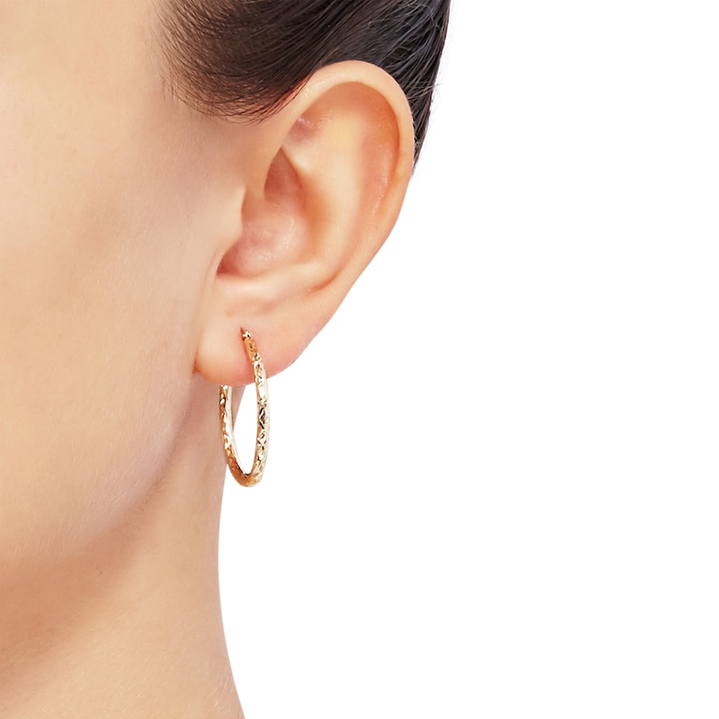 Main Image 2 of Oval Diamond Cut Hoop Earrings 14K Yellow Gold