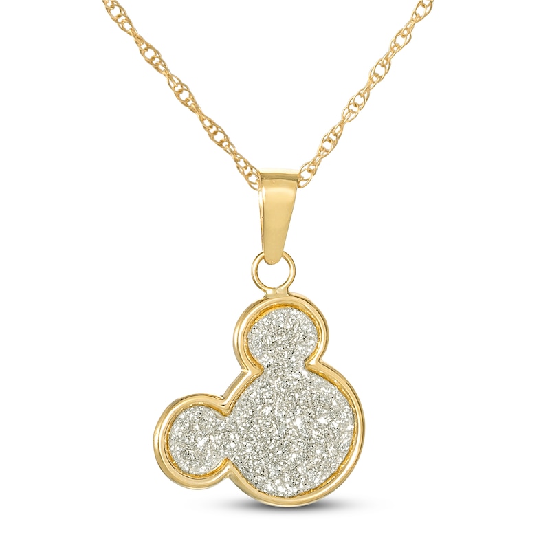 Children's Mickey Mouse Glitter Necklace 14K Yellow Gold 13"