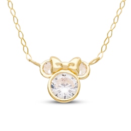 Children's Minnie Mouse Cubic Zirconia Necklace 14K Yellow Gold 13&quot;