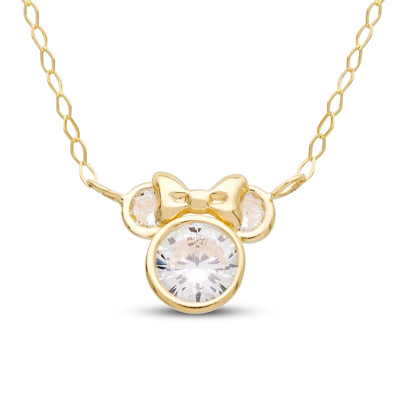 Children's Minnie Mouse Cubic Zirconia Necklace 14K Yellow Gold 13"