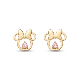 Children's Minnie Mouse Pink Cubic Zirconia Stud Earrings 14K Yellow Gold