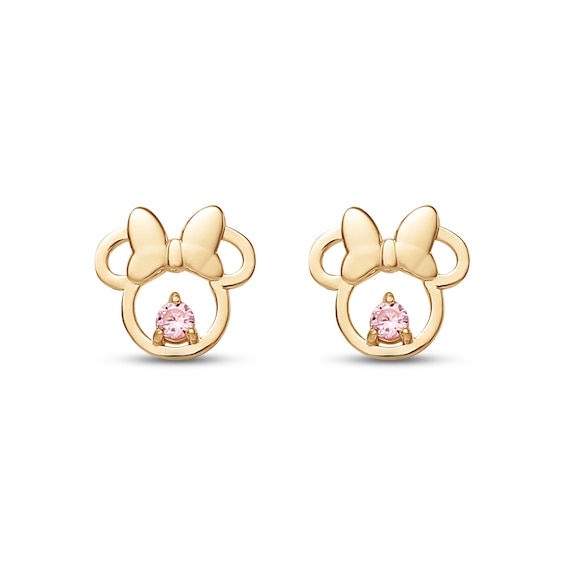 Children's Minnie Mouse Pink Cubic Zirconia Stud Earrings 14K Yellow Gold