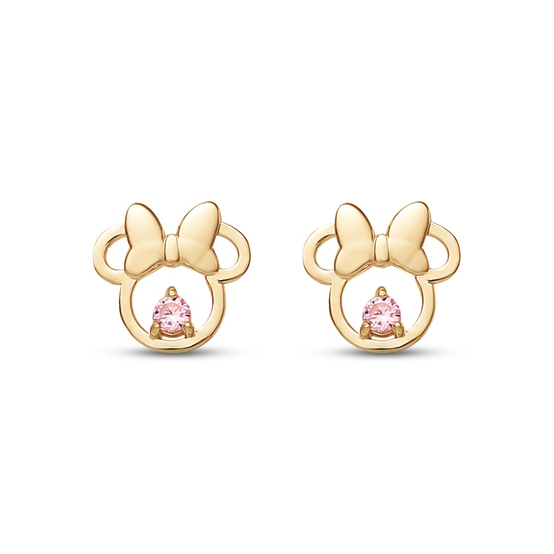 Main Image 1 of Children's Minnie Mouse Pink Cubic Zirconia Stud Earrings 14K Yellow Gold